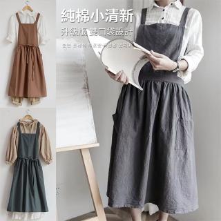 【挪威森林】純棉小清新雙口袋工作圍裙(工作衣/廚房圍裙/畫畫衣)