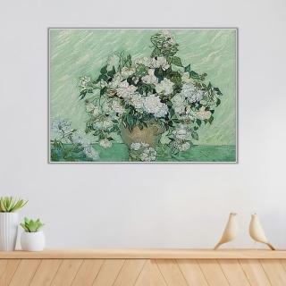 《玫瑰花》梵谷．後印象派 世界名畫 經典名畫 風景油畫-白框40x60CM