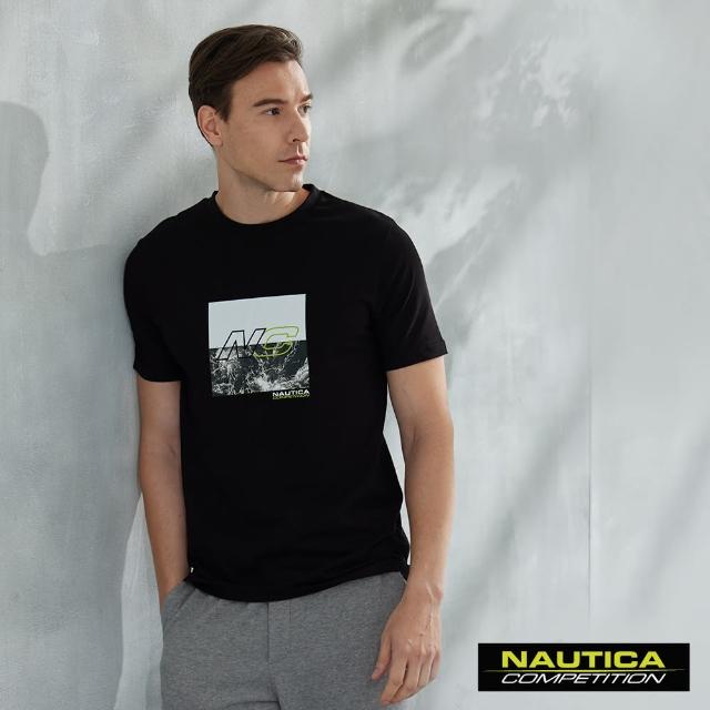 【NAUTICA】男裝 COMPETITION海浪印花短袖T恤(黑)