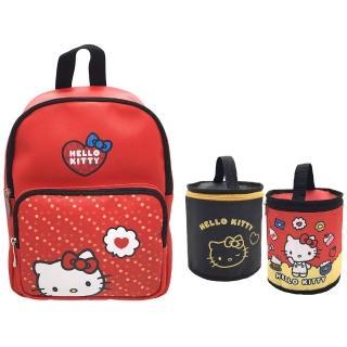 【SANRIO 三麗鷗】Hello Kitty PU小童包+圓筒保溫便當袋超值組(台灣正版授權)