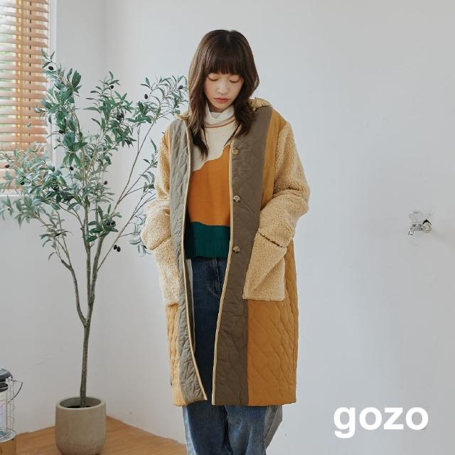 【gozo】可拆式毛毛帽拼接鋪棉外套(兩色)