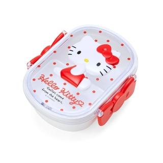 【SANRIO 三麗鷗】可微波橢圓立體浮雕雙扣便當盒 Hello Kitty(餐具雜貨)