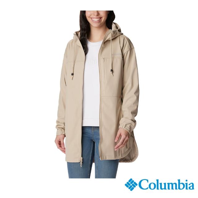 【Columbia 哥倫比亞 官方旗艦】女款-Flora Park軟殼長版連帽外套-卡其(UWR76260KI/HF)