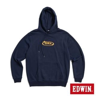 【EDWIN】男女裝 東京散策系列 EDWIN之星連帽長袖T恤(丈青色)