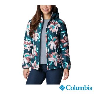 【Columbia 哥倫比亞 官方旗艦】女款-Powder LiteOmni-Heat鋁點保暖連帽外套-藍印花色(UWR14990PB/HF)
