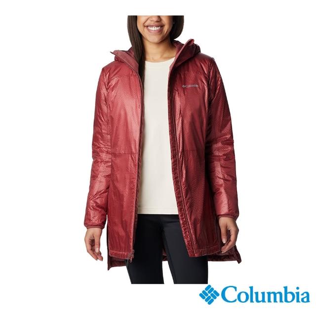 【Columbia 哥倫比亞 官方旗艦】女款-Arch Rock金鋁點極暖長版連帽外套-磚紅色(UWL77570FB/HF)