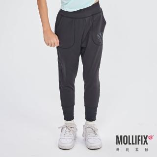 【Mollifix 瑪莉菲絲】高腰修身百搭束口訓練長褲_KIDS、訓練褲、瑜珈服、Legging(黑)