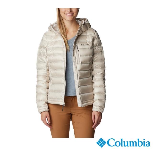 【Columbia 哥倫比亞 官方旗艦】女款-Pebble Peak金鋁點極暖連帽羽絨外套-卡其(UWR85320KI/HF)