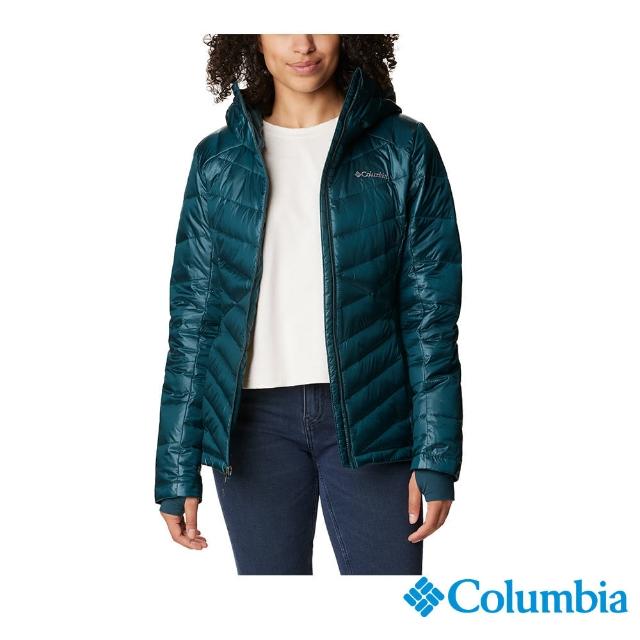 【Columbia 哥倫比亞 官方旗艦】女款-Joy Peak金鋁點極暖防潑連帽外套-孔雀藍(UWR71020NY/HF)