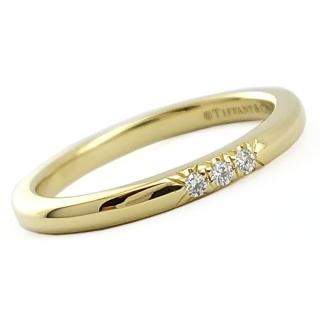 【Tiffany&Co. 蒂芙尼】18K金-鑲三顆鑽Stacking Band Ring婚戒(展示品)