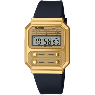 【CASIO 卡西歐】卡西歐懷舊復古電子膠帶錶-金(A100WEFG-9A)