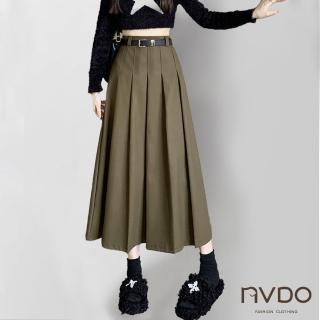 【NVDO】現貨 法式復古高腰鬆緊毛呢裙(腰圍88CM以下可穿/F056)