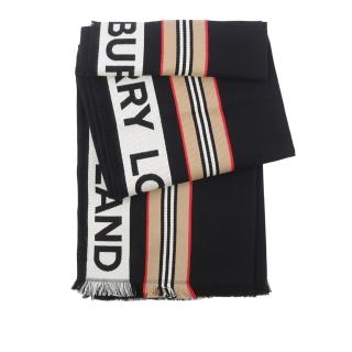 【BURBERRY 巴寶莉】Icon Stripe 經典條紋棉質圍巾(黑色)