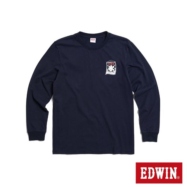 【EDWIN】男女裝 東京散策系列 刨冰旗幟長袖T恤(丈青色)