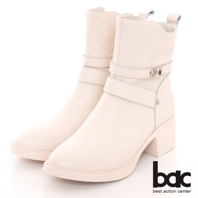 【bac】素色粗跟皮帶環率性短靴(米色)
