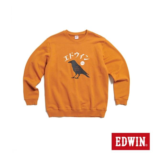 【EDWIN】男女裝 東京散策系列 烏鴉朋友長袖T恤(黃褐色)