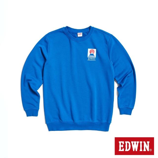 【EDWIN】男女裝 東京散策系列 富士山LOGO長袖T恤(藍色)