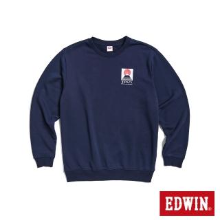 【EDWIN】男女裝 東京散策系列 富士山LOGO長袖T恤(丈青色)