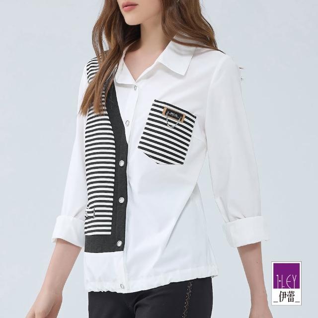 【ILEY 伊蕾】條紋異材質拼接簡約襯衫(白色；M-XL；1233441501)