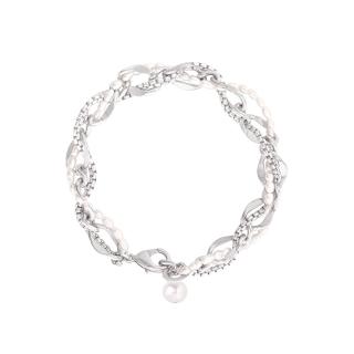【Olivia Yao Jewellery】編織鎖鍊珍珠銀色手環(銀色手環)