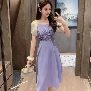 【BBHONEY】法式紫羅蘭溫柔風洋裝網紗泡泡袖連身裙(網美必備款)