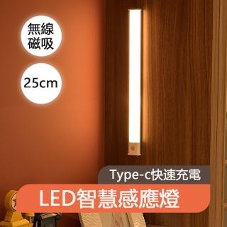 【朗美科】自動LED人體感應燈 磁吸式 USB充電 夜燈 護眼檯燈(25cm 臥室/櫥櫃/衣櫃/樓梯/壁燈)