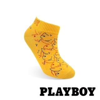 【PLAYBOY】時尚線條兔頭男短襪-黃(短襪/男襪/隱形襪)