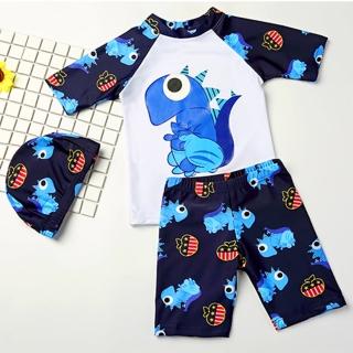 【JoyNa】兒童泳裝 恐龍款兒童泳衣泳褲(三件組)