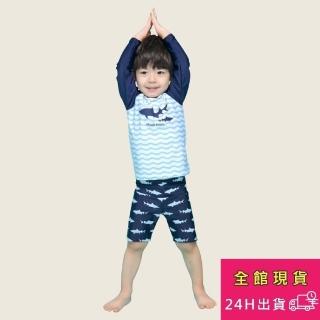 【AS 梨卡】兒童 男童 防曬 二件式泳衣 長袖 泳衣 泳裝 潛水衣 附泳帽CH673