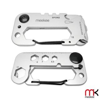 【meekee】不鏽鋼多功能工具卡2入組(螺絲起子/開罐器/六角板手/自行車輻條板手)