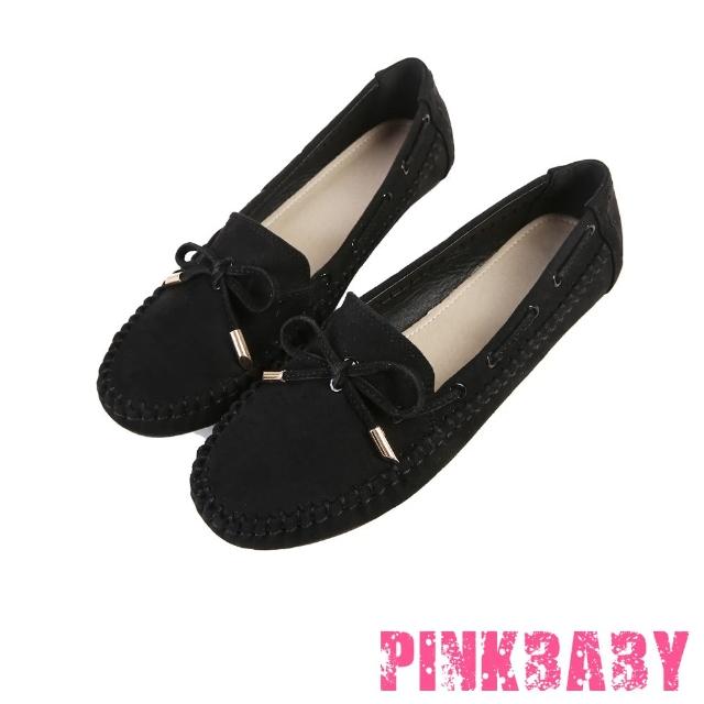 【PINKBABY】個性穿繩蝴蝶結手工縫線樂福鞋(黑)