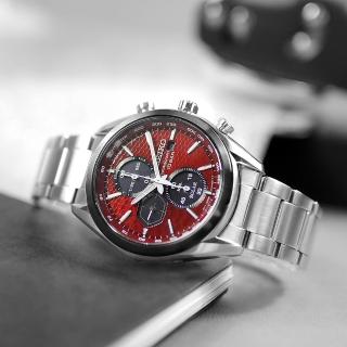 【SEIKO 精工】太陽能 三眼計時 日期 防水100米 不鏽鋼手錶 紅色 41mm(V176-0BH0R.SSC771P1)
