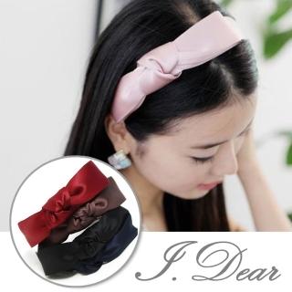 【I.Dear】韓系甜美網紅款緞面蝴蝶結多彩色系寬版髮箍(6色)