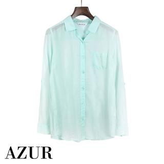 【AZUR】日系休閒透膚襯衫-冷綠