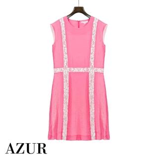 【AZUR】摩登獨特印花剪裁洋裝-粉紅