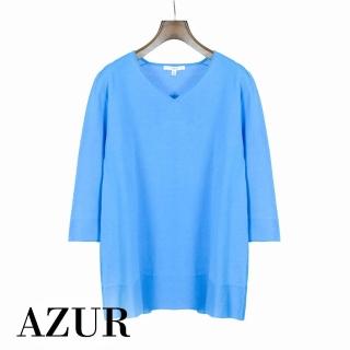【AZUR】百搭V領挺版針織上衣-土耳其藍