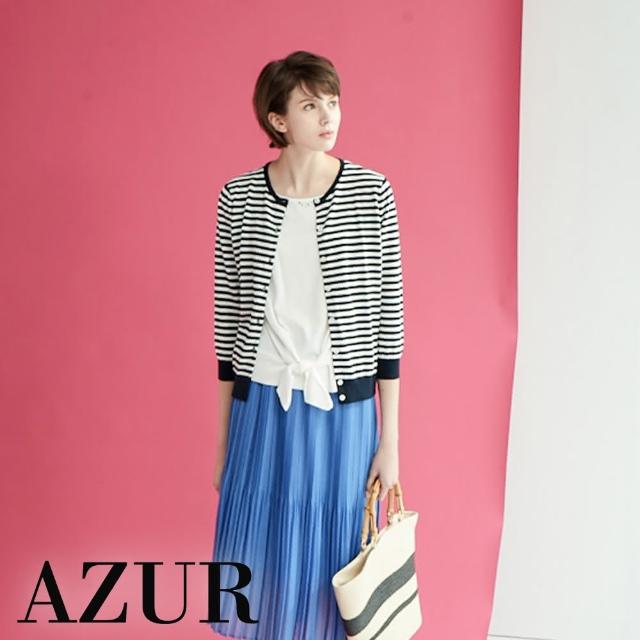 【AZUR】復古圓領條紋針織外套-3色