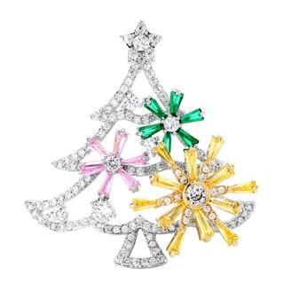 【RJNewYork】快樂聖誕樹鋯石淡水珍珠2用胸針別針(白金色)