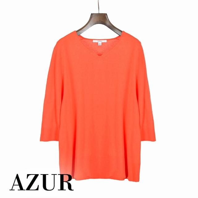 【AZUR】百搭V領挺版針織上衣-橘