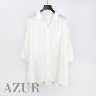 【AZUR】日系休閒棉麻透氣七分袖襯衫-白