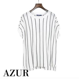 【AZUR】休閒圓領條紋針織上衣-白