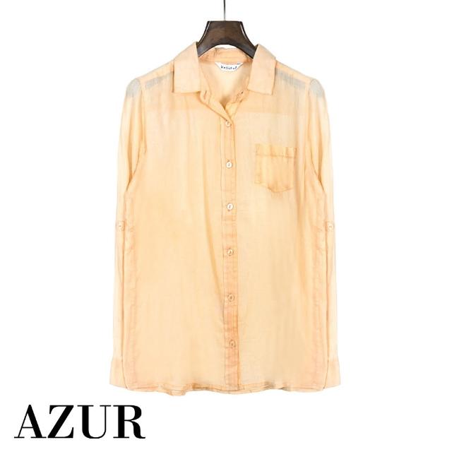 【AZUR】日系休閒透膚襯衫-橘