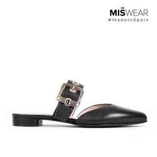 【MISWEAR】女-穆勒鞋-BRENDA ZARO 真皮金屬釦環平底穆勒鞋-黑
