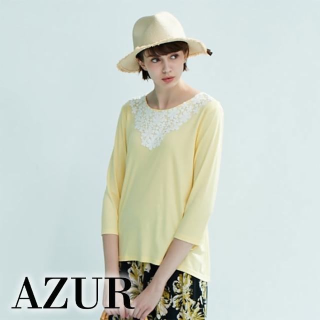 【AZUR】法國柔美蕾絲雕花領上衣-2色