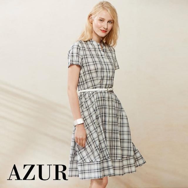 【AZUR】田園野餐格紋收腰洋裝-2色