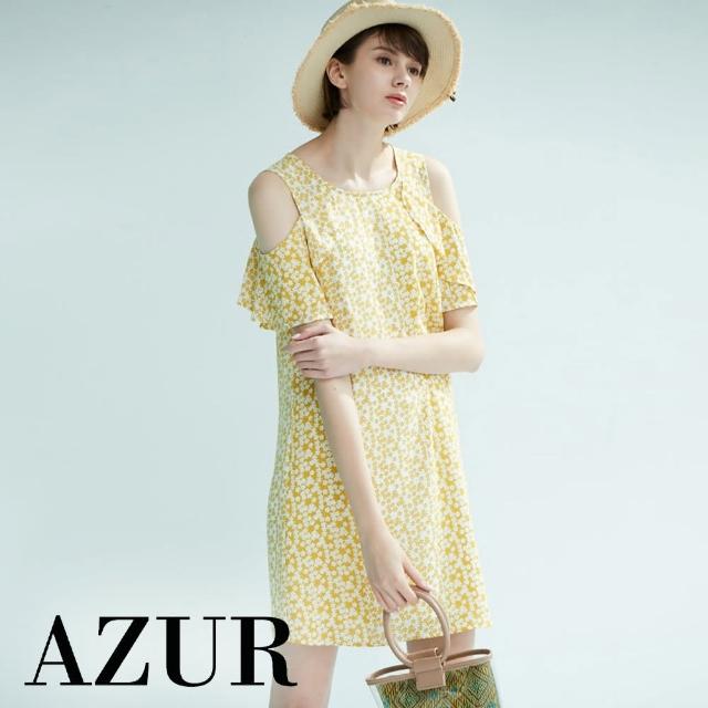 【AZUR】復古田園小碎花露肩洋裝-2色