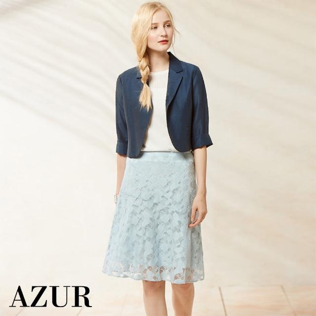 【AZUR】法式小女人簍空蕾絲中長裙