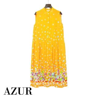 【AZUR】亮麗碎花花卉洋裝-橘