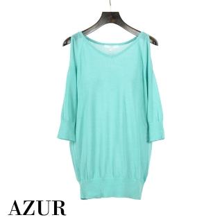 【AZUR】暖風微撫透膚挖肩針織上衣-冷綠