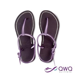 【QWQ】綁帶休閒水鑽涼鞋-獨家U型鑲鑽鍊條-久站不磨腳-腳型修長款-時尚美型-神秘紫 MIT(GEBB00303)